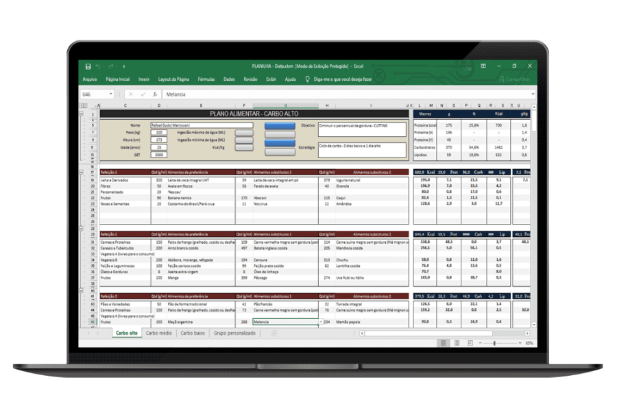 Planilha de dieta